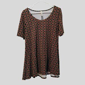Lularoe Womens Short Sleeve Tunic Top Size M Black Red Yellow Geometric Flowy